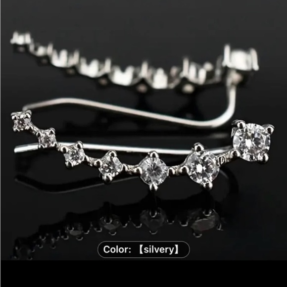 New Women Elegant Curved Stud Earrings with Sparkling Cubic Zirconia - Picture 2 of 7